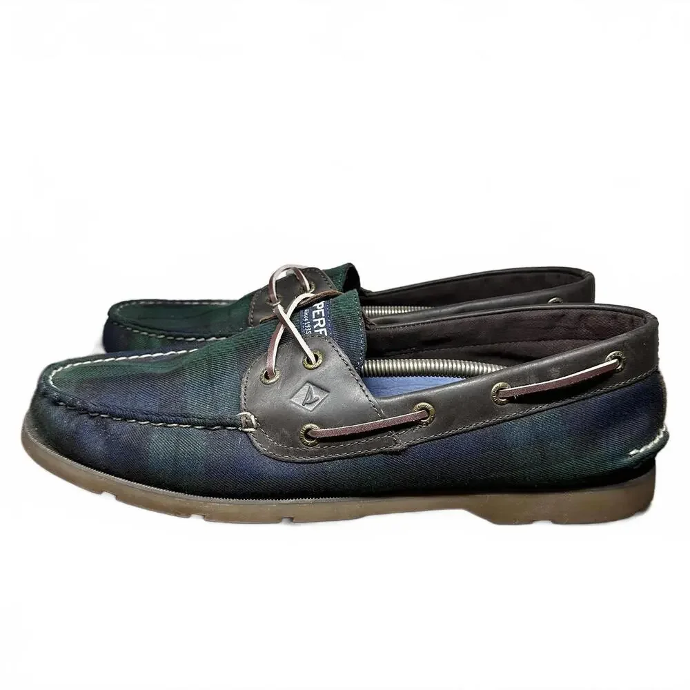Sperry Leeward 2 Eye Cross Plaid Boat Casual Shoes - Leather Trim - STS21498